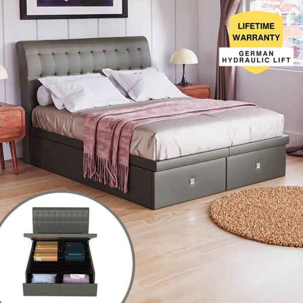Baronial Leather Drawer Storage Bed