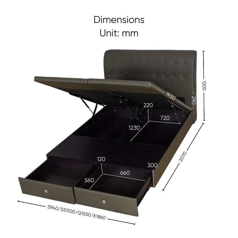 Baronial Leather Drawer Storage Bed dimensions