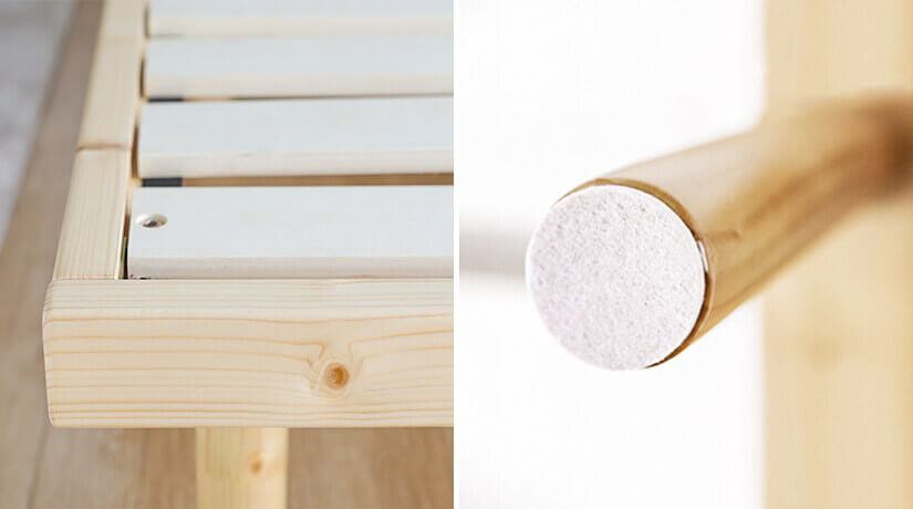 Chamfered Cuenca edge and felt pad under a leg