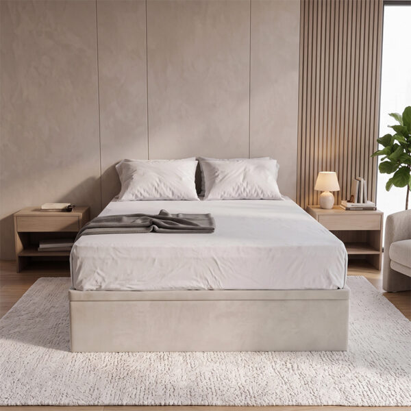 Lucy Storage Bed in cream Kisa Velvet, front view