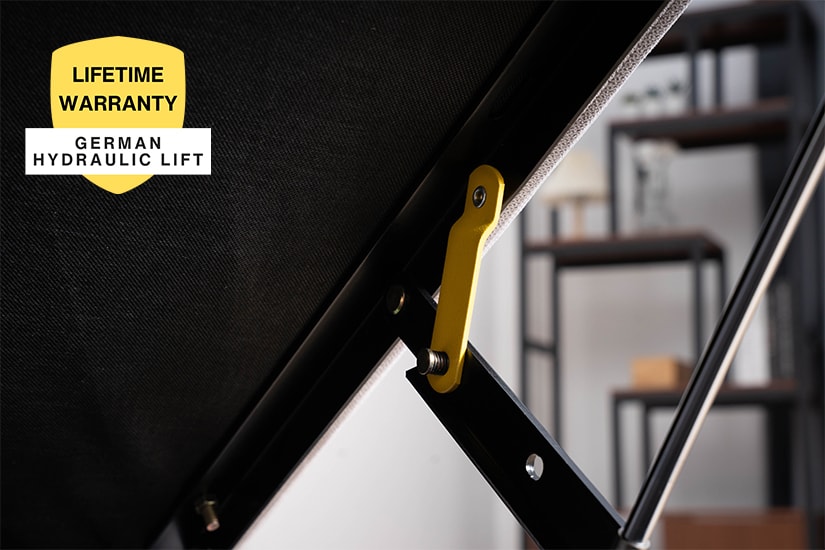 Safety lock holding the storage bed open