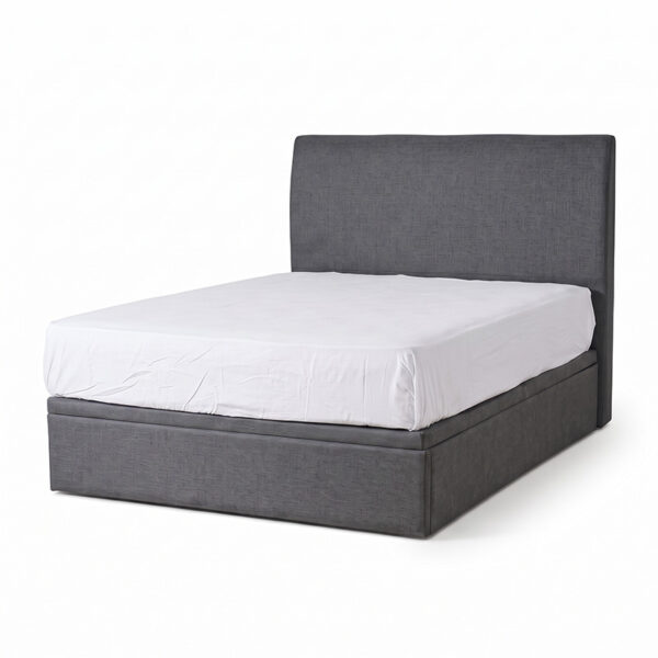 Mica Fabric Storage Bed in Dark Grey on white background