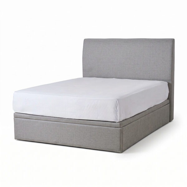 Mica Fabric Storage Bed in Light Grey on white background