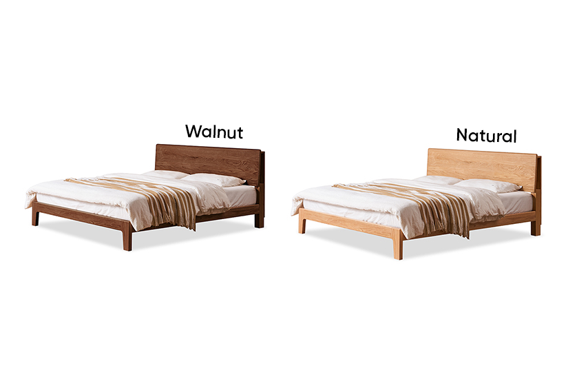 Nara bed frame in walnut and natural oak finishes