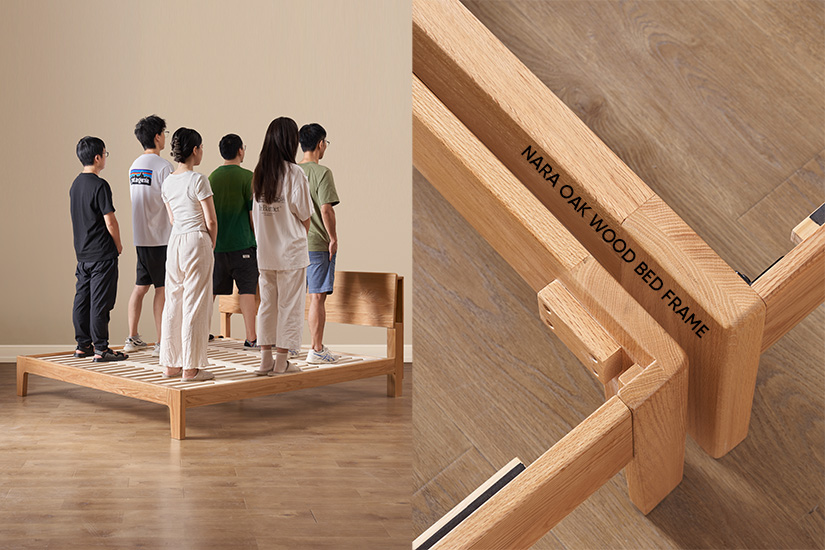 Thick jointed oak panels of the Nara frame